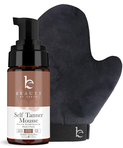 Self Tanner Tanning Mousse Kit - USA Made with Natural & Organic Ingredients, Self Tanner Mousse and Mitt, Self Tan Kit, Fake Tan Tanning Foam, Medium to Dark Sunless Tanner, Self Tanners Best Sellers
