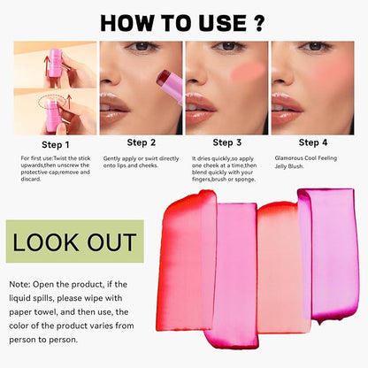 4 Color Milk Jelly Blush Stick, Cooling Water Cruelty Free.