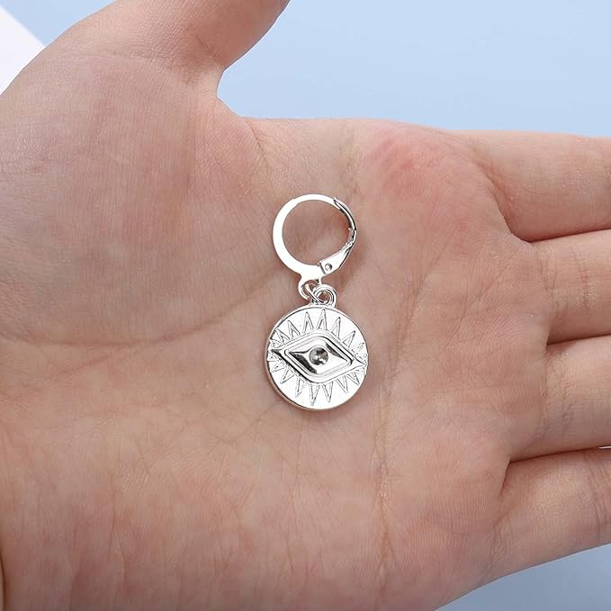 Evil Eye Coin Earrings Silver Disc Drop Earrings
