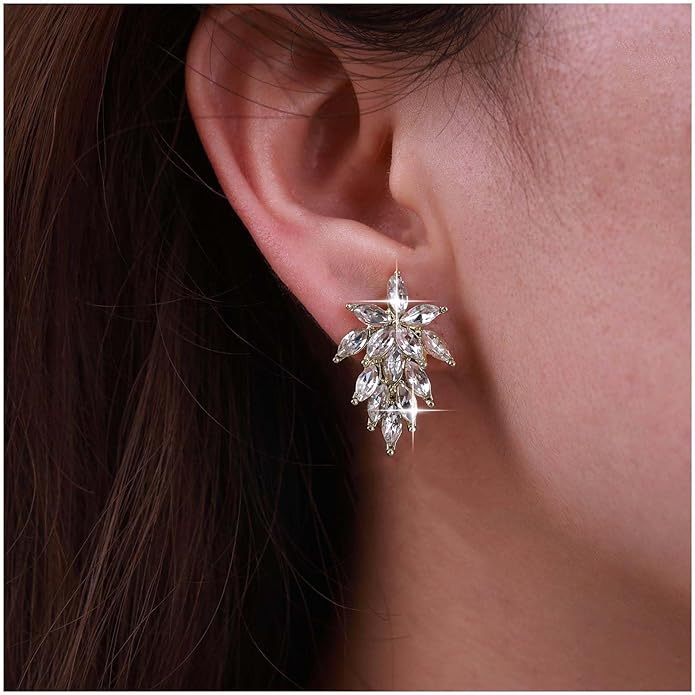 Vintage Crystal Leaf Earrings Leaf Cluster