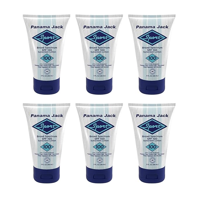 Panama Jack Sport Sunscreen Lotion - SPF 100, Broad Spectrum UVA/UVB Protection, Non-Greasy, PABA, Paraben, Gluten & Cruelty Free, 3 FL OZ (Pack of 6)