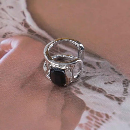 Vintage Crystal Ear Cuff Earrings Black Onyx Cuff