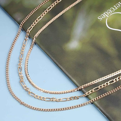 Punk Layered Figaro Chain Necklace Gold