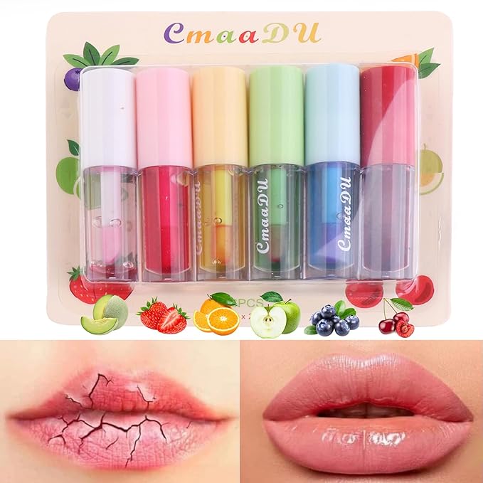 Plumping Lip Oil Set, Clear Lip Gloss for Lip Care, Fruit Flavour Hydrating Lip Glow Oil Toot Lip Oil, Nourishing, Non-sticky