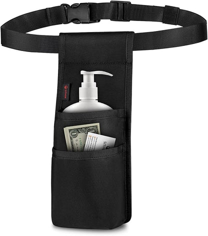 SITHON Professional Massage Bottle Bag for 1 Bottle, Lotion Oil Waist Holder Organizer, Massage Therapist Holster with Adjustable Belt, Multiple Pockets (Bag Only) (Black)