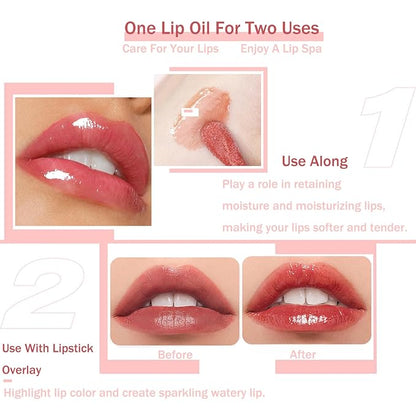 Plumping Lip Oil, Moisturizing Lip Glow Oil, Long Lasting Nourishing Lip Gloss Lip Balm, Non-sticky Transparent Toot Lip Oil Tinted for Lip Care and Dry Lip - Rosewood