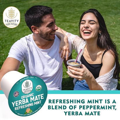 Organic Yerba Mate Refreshing Mint Tea Pods - Naturally Caffeinated Yerba Mate Tea Pod for Keurig Brewers by Teavity (24 Tea Pods)