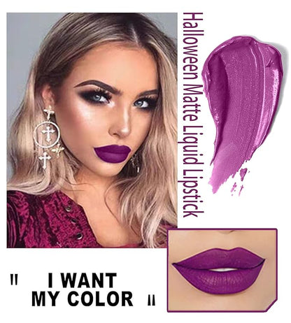 Halloween Dark Matte Liquid Lipstick for Women, Long Lasting Waterproof Lip Gloss, Face Body Painting, Vivid Vampire Lip Stain for Masquerade, Party Goth Makeup, Cosplay (#10 Charm Purple)