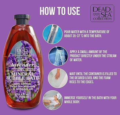 Dead Sea Collection Bubble Bath with Lavender for Women and Men - Lavender Oil and Pure Dead Sea Minerals - Nourishing and Moisturizing Skin - Pack of 2 (67.6 fl.oz)