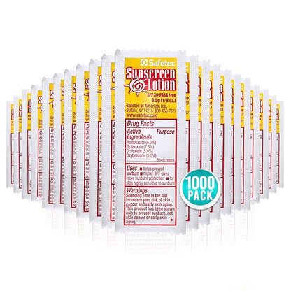 Sunscreen Lotion, SPF30 Protection and PABA Free, Individual Packets of Sunscreens (Pack of 1000) – Travel Size Sun Screen for Outdoors, Bundled with reclosable Homesphere bag