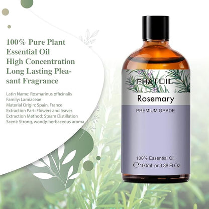 3.38FL.OZ Rosemary Essential Oil, for Aromatherapy Diffusers, Humidifiers, Great for DIY Candle and Soap Making, Huge 100ML Bottle