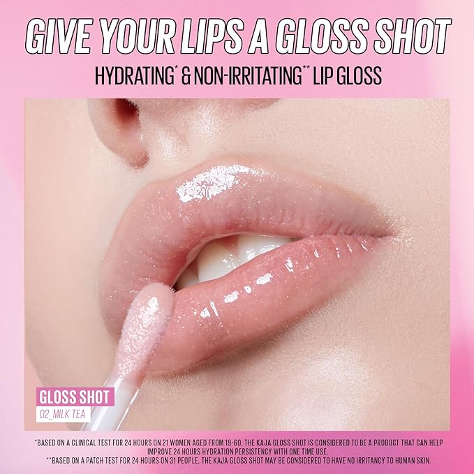 Kaja Lip Gloss - Gloss Shot | with Jojoba Oil, Tinted Shimmer, Hydrating, Non-sticky, Juicy, Nude, Plumper Looking Lips, 03 Honey Drizzle, 0.14 Fl Oz