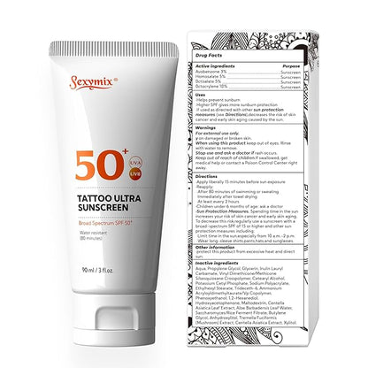 Sexymix Tattoo Sunscreen Lotion, Tattoo Aftercare SPF 50 90mL Sunscreen Lotion, Waterproof, Prevents Tattoo Fading, Non-Greasy