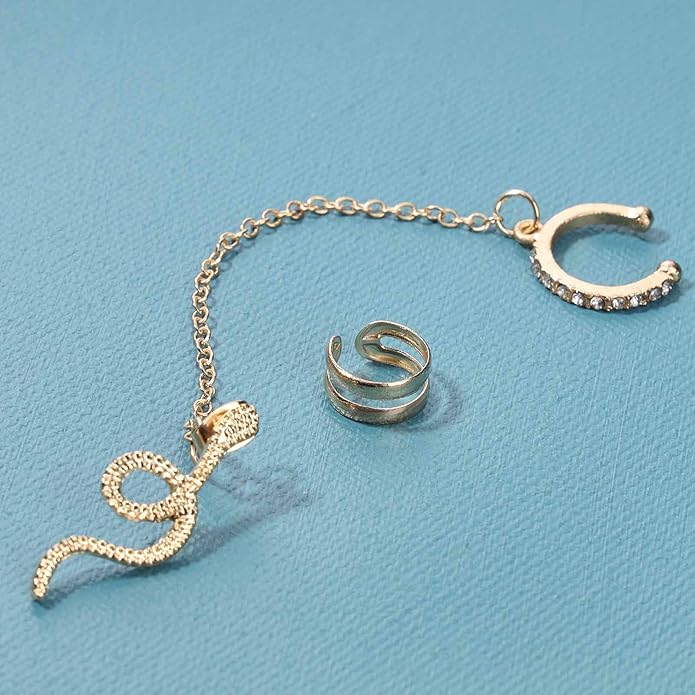 Punk Snake Cuff Chain Earrings Gold Serpent Cartilage