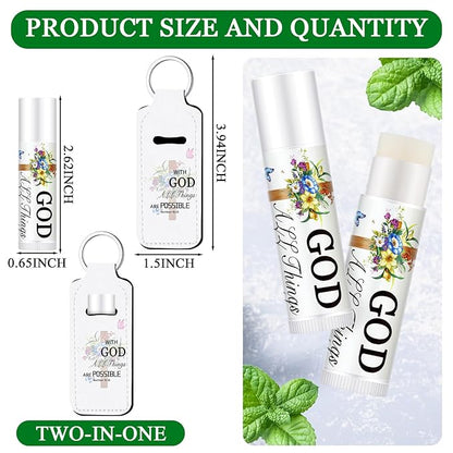 18 Sets Christian Inspiration Gift Lip Balm Bulk and Lipstick Holder Keychains Set Bible Verse Gift for Women Teacher Mom Church Favors(with God)