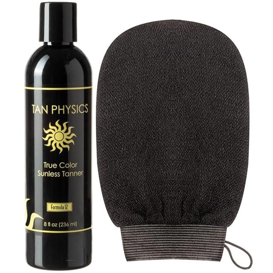 Tan Physics Self Tanner, 8 Fl oz with Exfoliation Mitt by Quest Skin Care - Tan Physics True Color Sunless Tanner - Tan Physics Sunless Tanner - Self Tanners Best sellers - Quick Tan & Sunless Tan