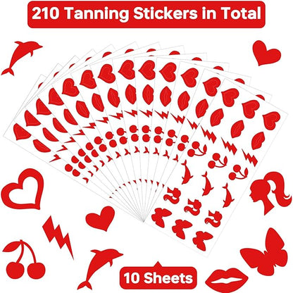 210 Pieces Tanning Stickers Sunbathing Tattoo Body Sticker Self Adhesive for Indoor Tanning Beds Heart Butterfly Lips Shaped