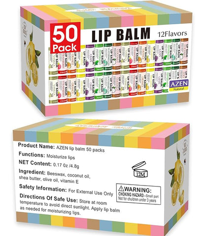 AZEN 50 Pack Lip Balm, Natural