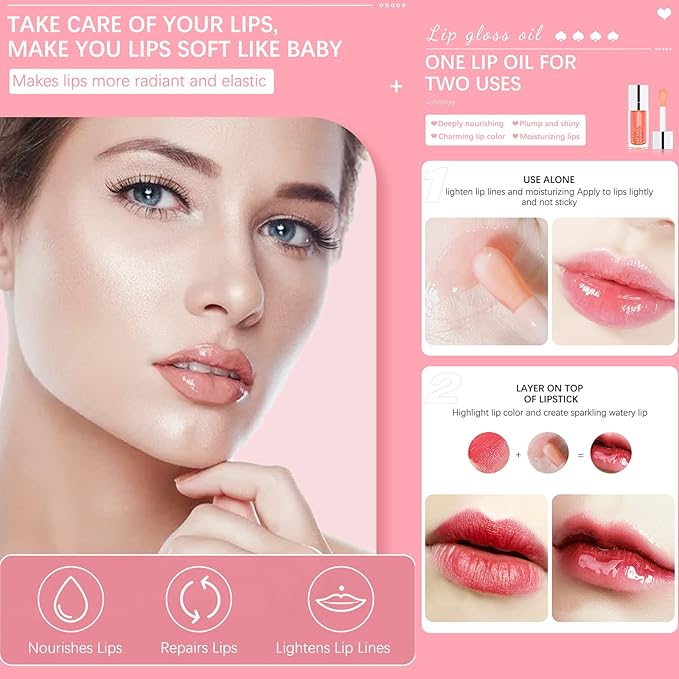 Lip Glow Oil, Hydrating Lip Oil Tinted Lip Glow