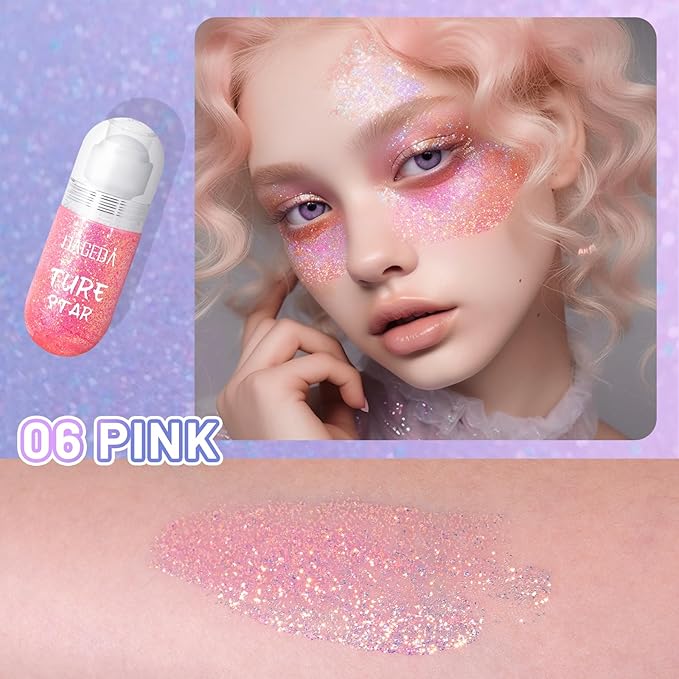 DAGEDA Body Glitter Gel, Roll-on Face Glitter for Party (Pink)