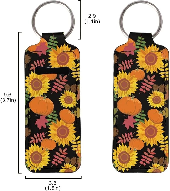 Women Chapstick Holder Keychain Fall Pumpkin Keyring