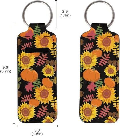 Women Chapstick Holder Keychain Fall Pumpkin Keyring