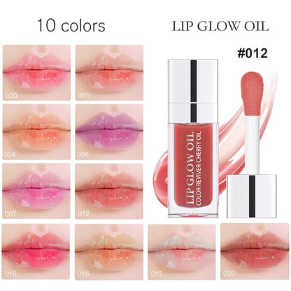 Hydrating Lip Oil for Women, Glossy Lip Color, Transparent Lip Gloss for Nourishing Lip and Make Lip Full, Moisturizing Liquid Tinted Lip Balm for Lip Care, 0.2oz (Light Rose #012)