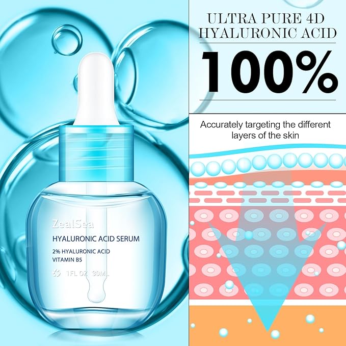 Hyaluronic Acid Serum for Face, Hyrating Serum, Microneedling Serum, EWG Certified Zealsea for Sensitive Skin, Vegan Fragrance Free Non-Comedogenic Absorb Quickly, Pure Hyaluronic Acid Anti-Aging 1oz