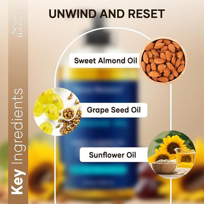 Unscented Massage Oil 8 fl oz - Hydrating Body Oil for Sensitive Skin & Muscle Relief - with Sweet Almond, Grape Seed & Sunflower Oils - Nexon Botanics