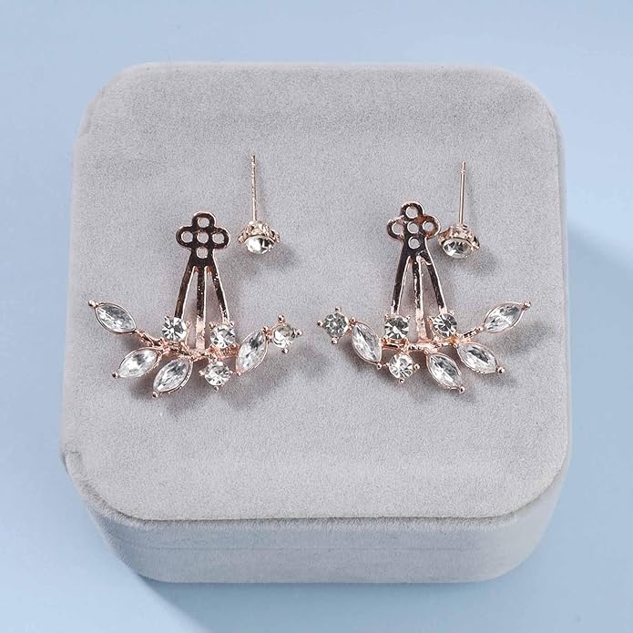 Boho Crystal Leaf Ear Jackets Earrings Gold Cz