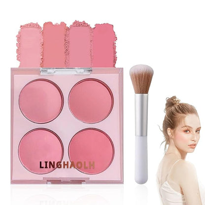 4 Colors Blush Palette for Cheeks,Face Matte Contour Brush 01