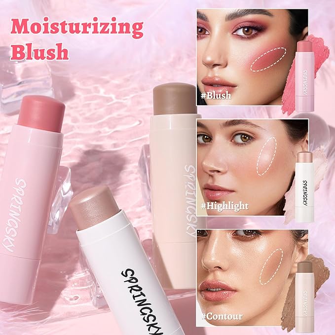 Face Stick Trio 3Pcs Multi Makeup Blush Highlighter