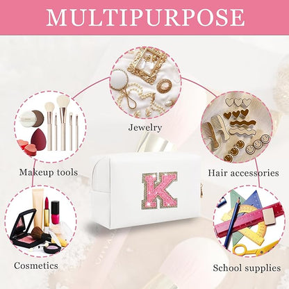 Initial letter patch makeup bag,