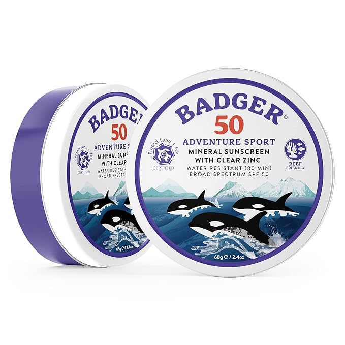 Badger Biodegradable Sunscreen in Metal Tin, SPF 50 Zinc Oxide Sunscreen with 98% Organic Ingredients, Reef Safe, Broad Spectrum, Water Resistant, Unscented, 2.4 oz (2 Pack)