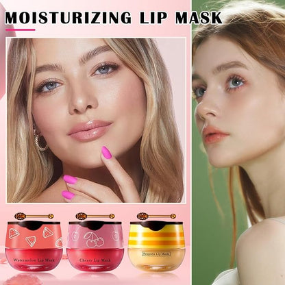 Honey Pot Lip Balm,3PCS Bee Lip (Honey+Watermelon+Cherry)