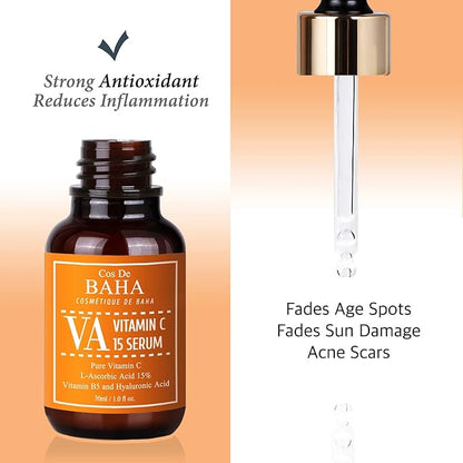 Vitamin C 15% Serum with Arbutin for Face - Brightening Facial Serum with Aloe - Professional Formula for All Skin Types, 1 Fl Oz (30ml)
