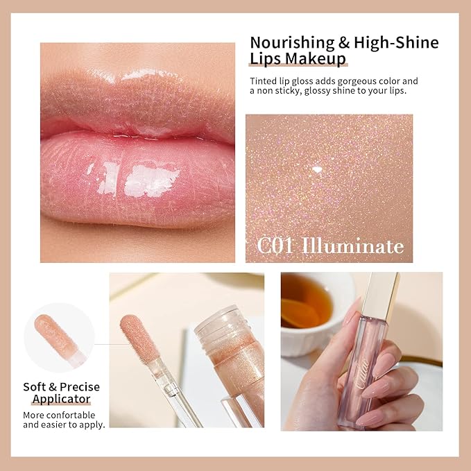 Oulac Glitter Hydrating Lipgloss Set with Mirror Finish Moisturizing & Reduce Fine Lines Lip Oil Refuse Chapped Lips Non Sticky Lip Gloss for Girls Women, 4.5ml/0.15fl.oz,Pink Glam(C06)