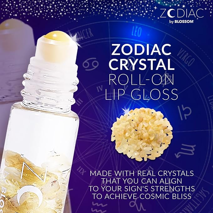 Blossom Zodiac Sign Vanilla Scented Moisturizing Roll-On Lip Gloss with Crystals, Made in USA, 0.20 fl. oz./5.9ml, Leo