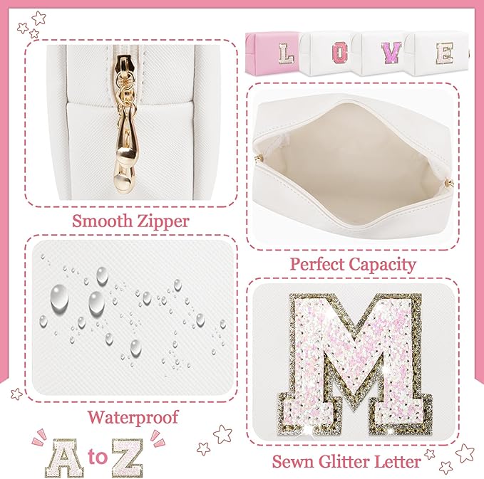 Initial letter patch makeup bag,