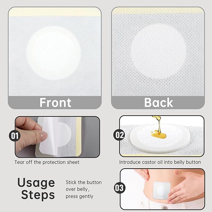 30Pcs Disposable Castor Oil Patches for Belly Button,White Castor Oil Pack Belly Wrap Cover