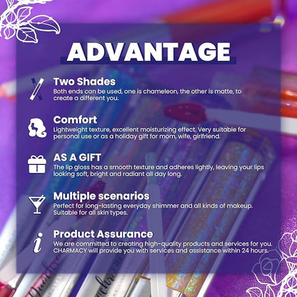 CHARMACY Multichrome Double Head Non-Stick Lip Glaze, Metallic Glaze,