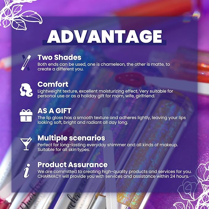 CHARMACY Multichrome Double Head Non-Stick Lip Gloss, Metallic Gloss,