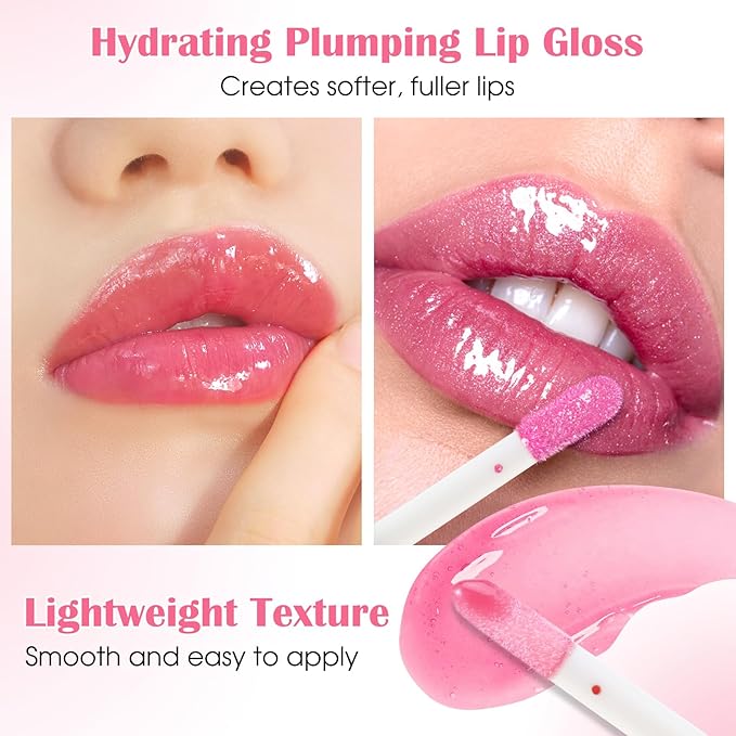 Boobeen 4PCS Lip Gloss Set, Moisturizing Hydrating Lip Oil Tinted Set, Lightweight Non-Sticky Lip Gloss Creates Glossy Lips, High Shine Lip Plumping Lipstick for Women and Girls