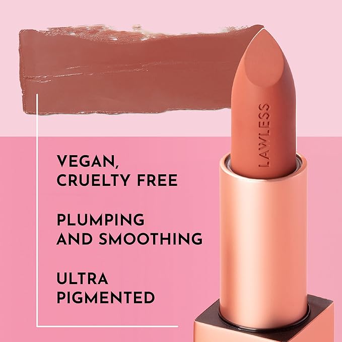 Lawless Forget the Filler Lip-Plumping Line-Smoothing Satin Cream Lipstick - Cookie - Natural Ingredients Smooth and Hydrate Lips for a Plumper, Fuller Look - 3.7g