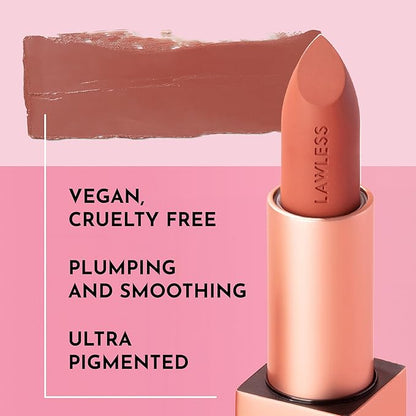 Lawless Forget the Filler Lip-Plumping Line-Smoothing Satin Cream Lipstick - Cookie - Natural Ingredients Smooth and Hydrate Lips for a Plumper, Fuller Look - 3.7g