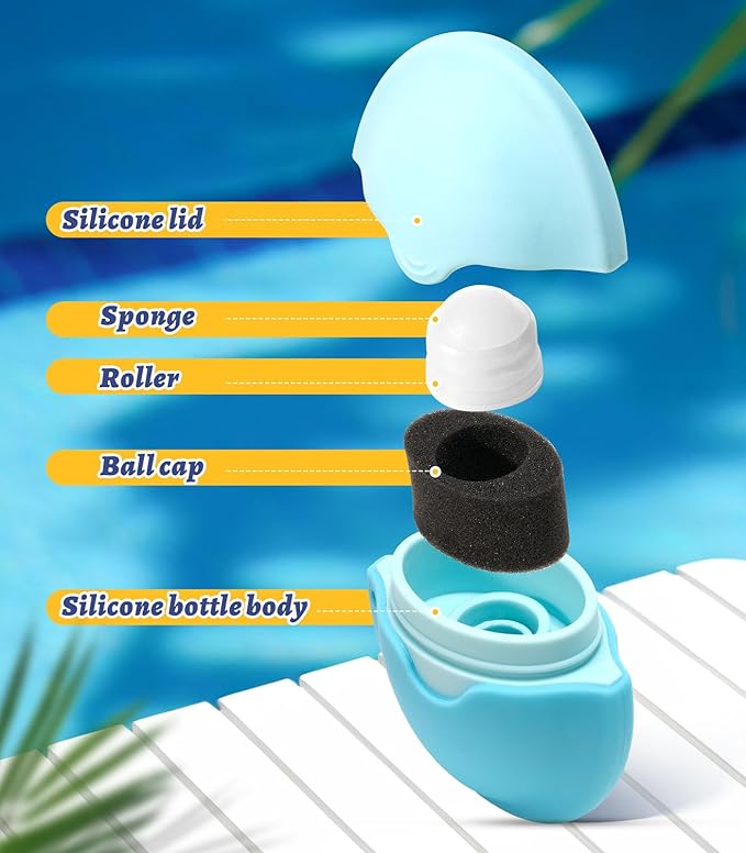 Sunscreen Applicator for Kids, Adults & Families - BPA Free & Refillable, Travel & Ourdoor Sunblock Buddy Brush Set with Protective Caps, Sun Lotion Applicator Sun Cream Brush