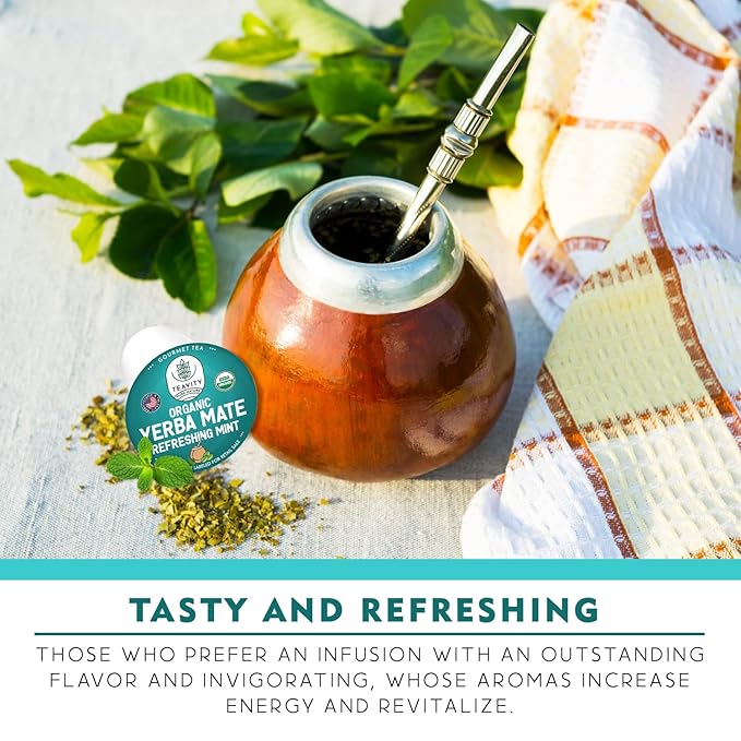 Organic Yerba Mate Refreshing Mint Tea Pods - Naturally Caffeinated Yerba Mate Tea Pod for Keurig Brewers by Teavity (36 Tea Pods)