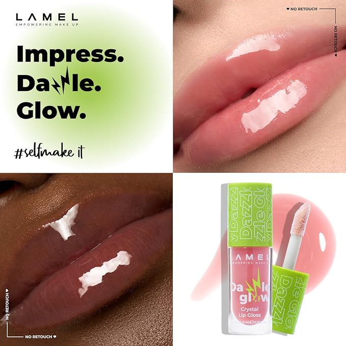 Lamel Dazzle Glow Crystal Clear Lip Gloss - Hydrating Lip Gloss - Non Sticky Lip Gloss - Colored Lip Gloss - Lip Gloss Color - Mini Lip Gloss - Moisturizing Lip Gloss - №402 Soulmate