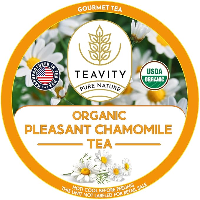 Organic Chamomile Tea Pods for Keurig - Decaf Tea Pods - Pleasant Chamomile by Teavity (12 Tea Pods)