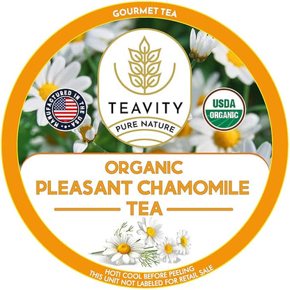 Organic Chamomile Tea Pods for Keurig - Decaf Tea Pods - Pleasant Chamomile by Teavity (12 Tea Pods)